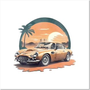 Vintage Summer Aston Martin DB3 Beach Sunset sports car Posters and Art